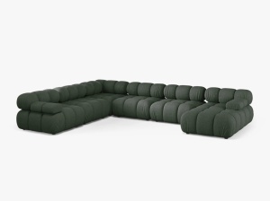 COLTAR MODULAR PANORAMIC BELLIS, PE STANGA, VERDE INCHIS, CU TAPITERIE DIN TEXTIL STRUCTURAT LIBERTY, MICADONI