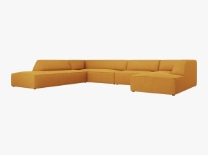 COLTAR RUBY, CU 7 LOCURI, PE STANGA, GALBEN, CU TAPITERIE DIN TEXTIL STRUCTURAT OTTAWA, MICADONI - Img 2