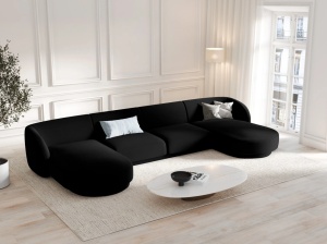 COLTAR SUB FORMA DE U, MILEY, 5 LOCURI, 330 CM, NEGRU 19, TAPITERIE DIN CATIFEA, DESIGN DEOSEBIT