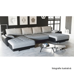 COLTAR TRENDY, TIP U, NEGRU/GRI, DIN PIELE ECOLOGICA SI TEXTIL, EXTENSIBIL, SPATIU DEPOZITARE, STIL MODERN, TK - Img 1