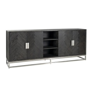 COMODA BLACKBONE CU 4 USI, NEGRU RUSTIC, 7416, CONFECTIONATA DIN FURNIR DE STEJAR SI METAL, RICHMOND INTERIORS