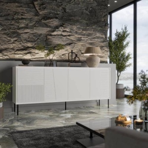 COMODA, CAMA-ABI-COMODA-BI/BI 200CM, DIN PLACI LAMINATE SI MDF, ALB MAT, DESIGN MODERN - Img 3