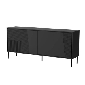 COMODA, CAMA-ABI-COMODE-CZ/CZ 200CM, DIN PLACI LAMINATE SI MDF, NEGRU MAT, DESIGN MODERN - Img 2