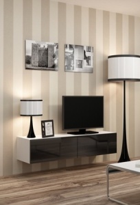 COMODA LIVING RTV VIGO 140 MINI ALB/NEGRU DESIGN MODERN CM