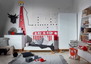 COMODA PENTRU CAMERA COPII TOTEME ALB MAT/STEJAR MAT STIL MODERN BA