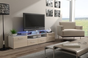 COMODA RTV CU LED EVORA ALB/CREM DESIGN MODERN CM