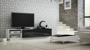 COMODA RTV LIVING SIGMA 2A NEGRU/ALB DESIGN MODERN CM