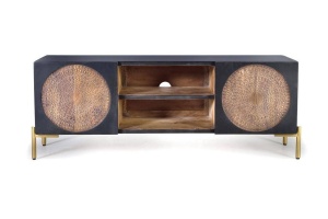 COMODA TV 145CM, NEGRU/NUC INCHIS, DIN LEMN DE MANGO/AURIU, GINER Y COLOMER - Img 1