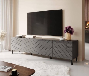 COMODA TV, ABETTO 200CM, DIN PLACI LAMINATE SI MDF, GRI, DESIGN MODERN