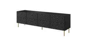COMODA TV, CAMA-HOLE-RTV-190-CZ/CZ, 190CM, NEGRU MAT, DIN PLACI LAMINATE SI MDF, DESIGN MODERN