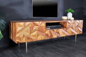COMODA TV DIN LEMN SHEESHAM, STONE 160CM, DIN LEMN SI METAL, REALIZAT MANUAL, ARTIM GROUP SELECTION