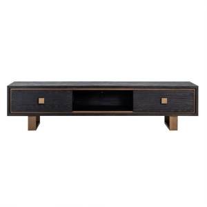 COMODA TV HUNTER, 190 CM, NEGRU/AURIU ANTICHIZAT, DIN FURNIR DE STEJAR SI METAL, RICHMOND INTERIORS - Img 2