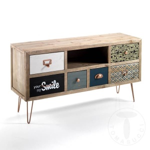 COMODA TV LIVING 110CM, KIJO, DIN PANOURI DIN LEMN MASIV, DESIGN MODERN