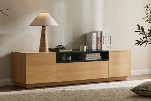COMODA TV LOFT 160CM, REALIZATA DIN MDF SI FURNIR STEJAR, CULOARE NEGRU/NATUR, ARTIM GROUP SELECTION