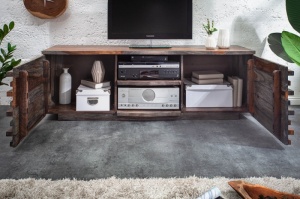 COMODA TV, RELIEF 150CM, DIN LEMN SHEESHAM, DESIGN RETRO - Img 3