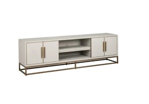 COMODA TV WHITEBONE BRASS, 200 CM, ALB/AURIU ANTICHIZAT, DIN FURNIR DE STEJAR SI METAL, RICHMOND INTERIORS