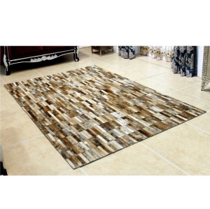 Covor de lux din piele, maro/alb, patchwork, 201x300, Piele de vită Tip 5, 0000188857