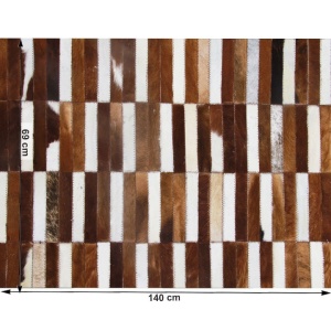 Covor de lux din piele, maro/alb, patchwork, 69x140, PIELE DE VITĂ TIP 5, 0000188861