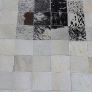 Covor de lux din piele, negru/bej/alb, patchwork, 150x150, PIELE DE VITĂ TIP 9, 0000188871 - Img 3