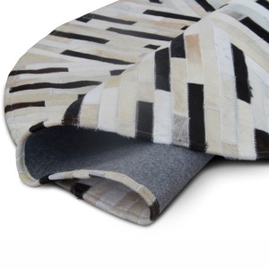 Covor de lux din piele, negru/bej/alb, patchwork, 200x200, PIELE DE VITĂ TIP 8, 0000188868 - Img 5