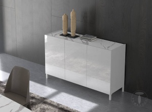DULAP/BUFET 130CM, EDDY, COD 4381, STIL MODERN, REALIZATA PANOURI LAMINATE, ALB HIGH GLOSS - Img 4