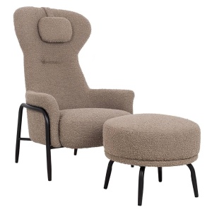 FOTOLIU CU TABURET, TEDDY GRAND, MARO INCHIS/NEGRU OPAL, CU TAPITERIE DIN TEXTIL PLUSAT, STIL MODERN - Img 2