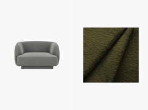 FOTOLIU MILEY, VERDE MASLINIU INCHIS, CU TAPITERIE DIN TEXTIL BOUCLEE BALOO, MICADONI