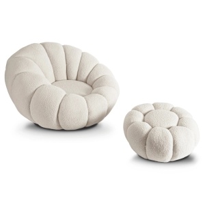 FOTOLIU ROTATIV CU POUF, ARTIM MEBLE, REALIZAT DIN MATERIAL TEXTIL BOUCLE CREM, STIL MODERN - Img 3