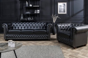 FOTOLIU STIL CLASIC, CHESTERFIELD, DIN PIELE ECO DE CALITATE, NEGRU, COD 41448 - Img 2