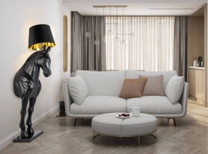 LAMPADAR KON HORSE STAND M, NEGRU, DIN FIBRA DE STICLA, MARMURA SI TEXTIL, STIL MODERN - Img 2