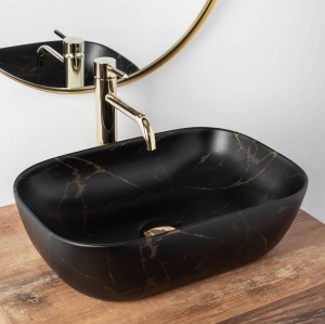 LAVOAR REA BELINDA, 46,5 CM, EFECT DE MARMURA NEAGRA MATA, DIN CERAMICA, CALITATE SUPERIOARA