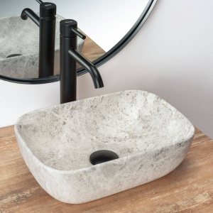 LAVOAR REA, CAMELIA LIGHT STONE, 36 CM, GRI, DESIGN MODERN, MONTAJ PE BLAT, CALITATE SUPERIOARA, REA - Img 2