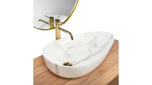 LAVOAR REA GRETA, BIANCO SHINY, 65,5 CM, EFECT DE MARMURA ALBA, DIN CERAMICA, CALITATE SUPERIOARA