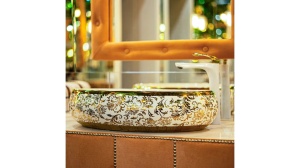 LAVOAR REA MELANIA MERYL, ALB/AURIU, 60 CM, DIN CERAMICA, CALITATE SUPERIOARA - Img 6