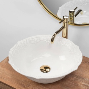 LAVOAR REA ROSALIA, ALB, 44 CM, MONTAJ PE BLAT, DIN CERAMICA, CALITATE SUPERIOARA, REA - Img 3