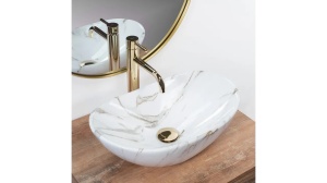 LAVOAR REA ROYAL MINI, AIAX SHINY, 48 CM, EFECT DE MARMURA ALBA, DIN CERAMICA, CALITATE SUPERIOARA
