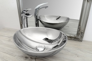 LAVOAR REA SOFIA, SILVER N, 41CM ,ARGINTIU, MONTAJ PE BLAT, DIN CERAMICA, CALITATE SUPERIOARA, REA - Img 3