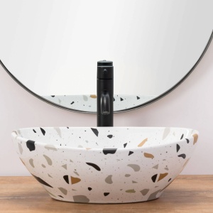 LAVOAR REA SOFIA TERAZZO, 41CM, MONTAJ PE BLAT, DIN CERAMICA, CALITATE SUPERIOARA, REA - Img 2