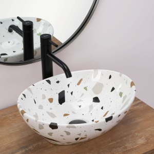 LAVOAR REA SOFIA TERAZZO, 41CM, MONTAJ PE BLAT, DIN CERAMICA, CALITATE SUPERIOARA, REA - Img 5