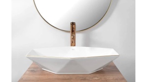 LAVOAR REA VEGAS EDGE, ALB/AURIU ROSE, 57 CM, DIN CERAMICA, CALITATE SUPERIOARA - Img 2