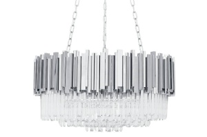 LUSTRA IMPERIAL SILVER 60, ARGINTIU/ALB, DIN OTEL SI CRISTALE, STIL MODERN - Img 3