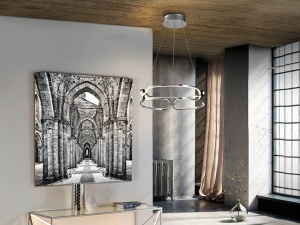LUSTRA/PLAFONIERA COLETTE, CU TELECOMANDA, 47CM, CROM/OPAL, DIN ALUMINIU SI SILICON, STIL MODERN