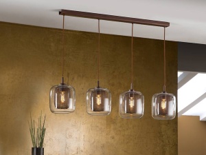 LUSTRA/PLAFONIERA FOX, 107 CM, CIOCOLATIU/TRANSPARENT, DIN METAL SI STICLA, STIL MODERN