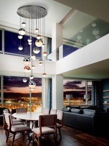 LUSTRA/PLAFONIERA SPHERE, CONECTARE BLUETOOTH, 150/500 CM, CROM/ALAMA/CUPRU, DIN METAL SI POLICARBONAT, STIL MODERN