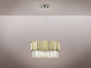 LUSTRA/PLAFONIERA TIARA, 51 CM, AURIU/CROM/TRANSPARENT, DIN METAL, ABS SI STICLA, STIL MODERN - Img 4