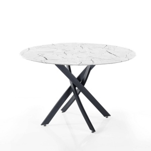 MASA 110CM, BILL WHITE, DIN METAL SI STICLA, EFECT DE MARMURA, DESIGN MODERN