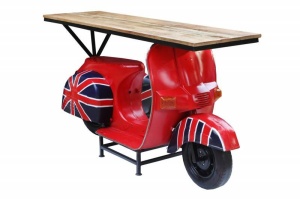 MASA BAR 165CM, SCOOTER, METAL SI LEMN MANGO, COD 43559, CULOARE ROSIE/NATUR
