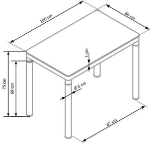 MASA DINING ARGUS, ALB LAPTOS/ALB, 100 CM, BLAT DIN STICLA SI PICIOARE DIN METAL , STIL MODERN, HALMAR - Img 5