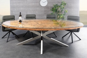 MASA DINING BARRACUDA, OVALA 220CM, REALIZATA DIN LEMN DE TEX, BLAT DE STICLA SI SUPORT DIN METAL, CULOARE MARO/NATURAL- CROM, ARTIM GROUP - Img 6