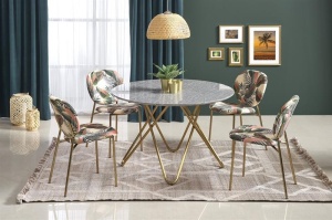 MASA DINING BONELLO, CU EFECT DE MARMURA GRI DESCHIS/AURIU ANTICHIZAT, 120 CM, DIN MDF SI METAL, STIL MODERN - Img 2